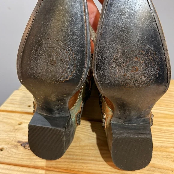 Double D Ranch Brown and Turquoise Embroidered Western Heeled Boots - Picture 7 of 8